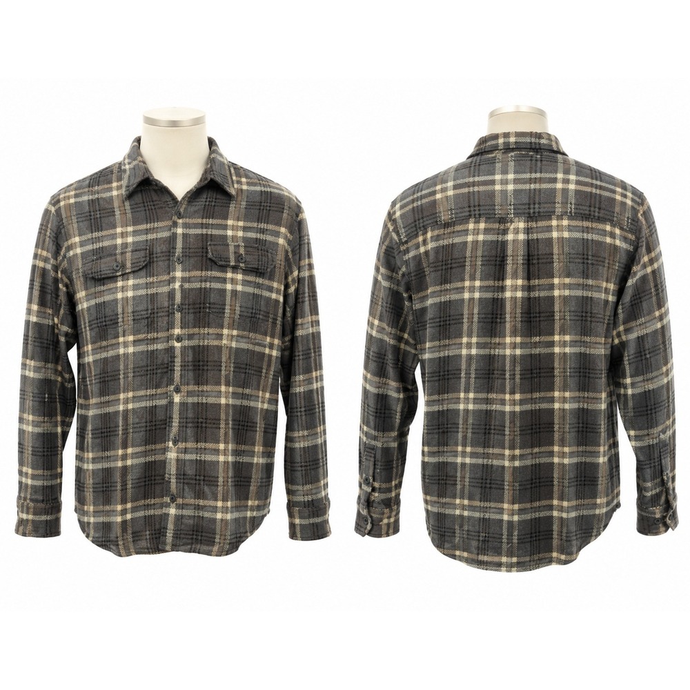 Woolrich Mens XL Gray Plaid Flannel Shirt Long Sleeve Button Up Outdoor